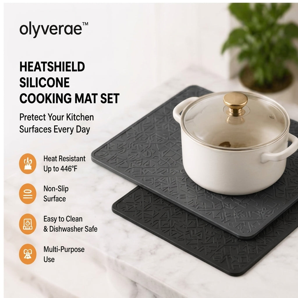 𝒐𝒍𝒚𝒗𝒆𝒓𝒂𝒆™ HeatShield Silicone Cooking Mat Set
